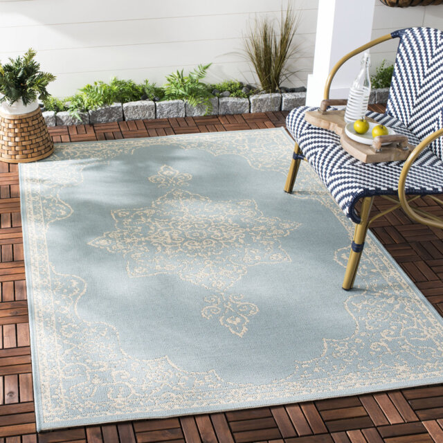 Radslavice Looped/Hooked Aqua Indoor/Outdoor Rug