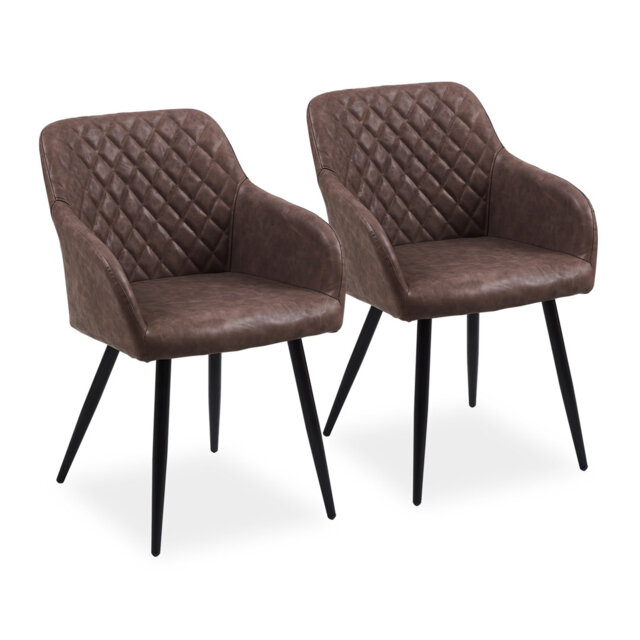 2Er Set Dining Chairs,Faux Leather Upholstered Kitchen Chairs,Accent Armchair With Backrest And Metal Legs,Brown