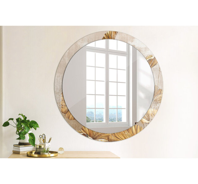 Huldar Round Glass Framed Wall Mounted Accent Mirror in Brown