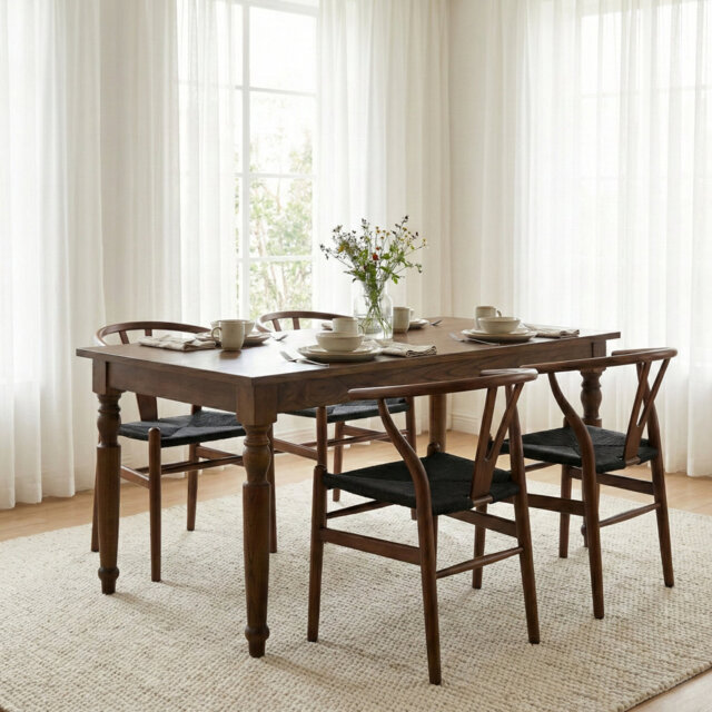 Osunba Set of 2 Black Paper Rope & Espresso Beech Dining Chairs