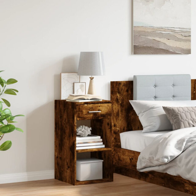 Vidaxl Bedside Cabinet Smoked Oak 35X34x65 Cm Engineered Wood