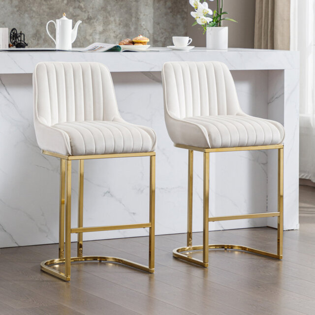 Besik Modern Bar Chairs Velvet Bar Stools Upholstered Counter Stools Set with Metal Frame for Kitchen,Dining Room