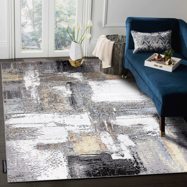 Modern de Luxe rug for the living room, bedroom or abstract - textured cream / gold