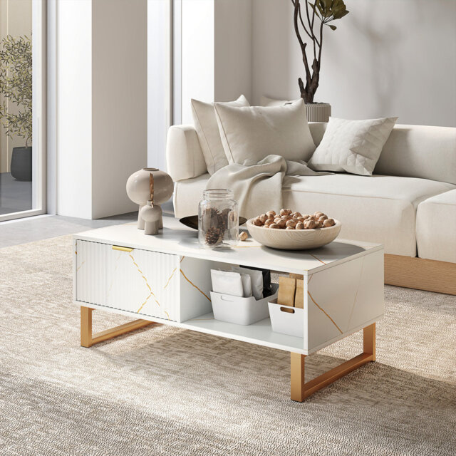Storage Coffee Table 100*50*40 cm Manufactured Wood 1 Piece Coffee Table Black Marble Effect