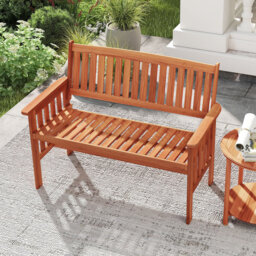 Wood Garden Bench 2-Person Patio Park Bench With Backrest