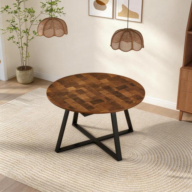 Extendable Round Metal Base Dining Table