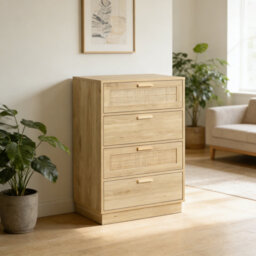 Chest of Four Rattan Weave Panel Drawers