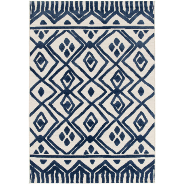 Poyen Machine Woven Relief Indoor Outdoor Blue Area Rug