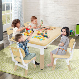 Kids Table and 4 Chairs Set, HDPE Plastic Children's Furniture with Height Adjustable, Toddler Table Set for Classroom, Nursery and Home, Easy to Clea