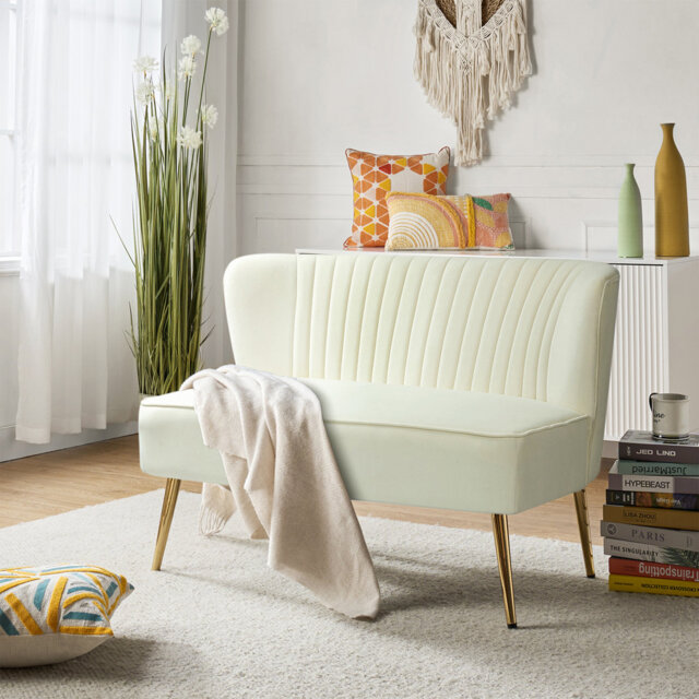 Lisette 119cm Mid-Century Modern Curved Back 2 Seater Sofa with Tufted Back