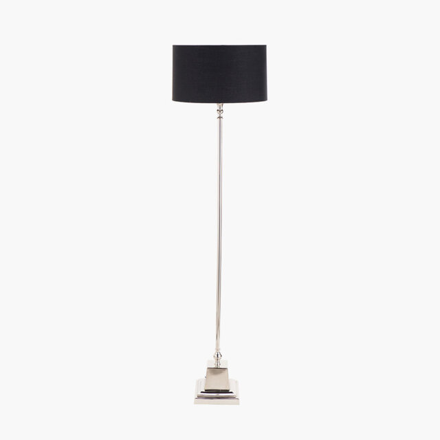 Beedon Nickel Metal Stick Floor Lamp Base with Harry 40cm Black Cotton Mix Cylinder Lampshade