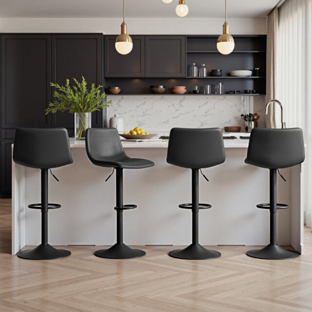 Birecree Leather Seat Adjustable Counter Height Modern Swivel Bar Stools with Backs Island Chairs for Home Kitchen