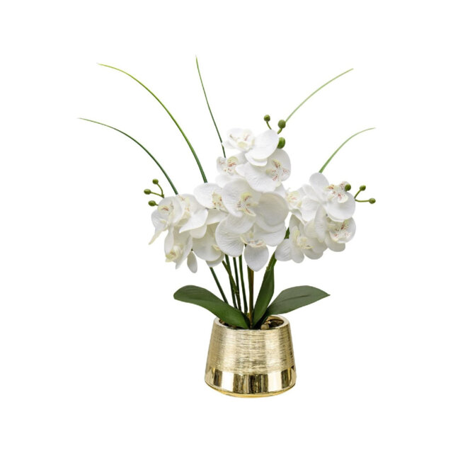 40cm Artificial Orchid Flowers White Artificial Flower in Gold Ceramic Pots