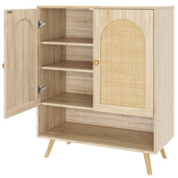 2PCS Rattan Shoe Cabinet with Doors, Buffet Cabinet with 2 Magnetic Doors and Adjustable Shelves, Sideboard Buffet for Hallway, Entryway, Living Room,