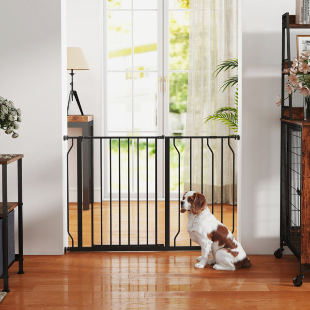 Dog Gate Wide Stair Gate with Door 76H x 75115W cm Black