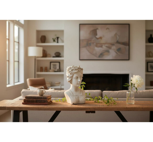 Hand Finished Cream Resin Lady Bust Timeless Decorative Sculpture - Elegant Accent Ornament for Any Living Space