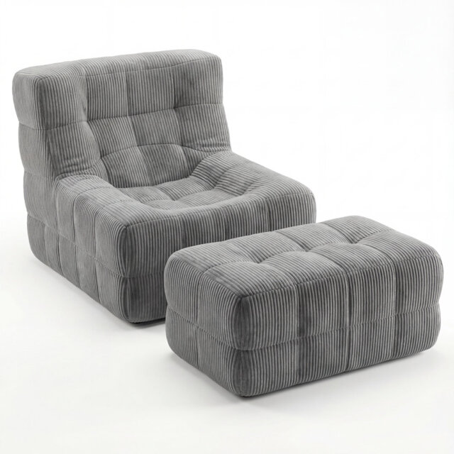 Single Lounge Chair with Ottoman, High-Resilience Foam Upholstery, Auto-Rebound Comfort, No Assembly Required