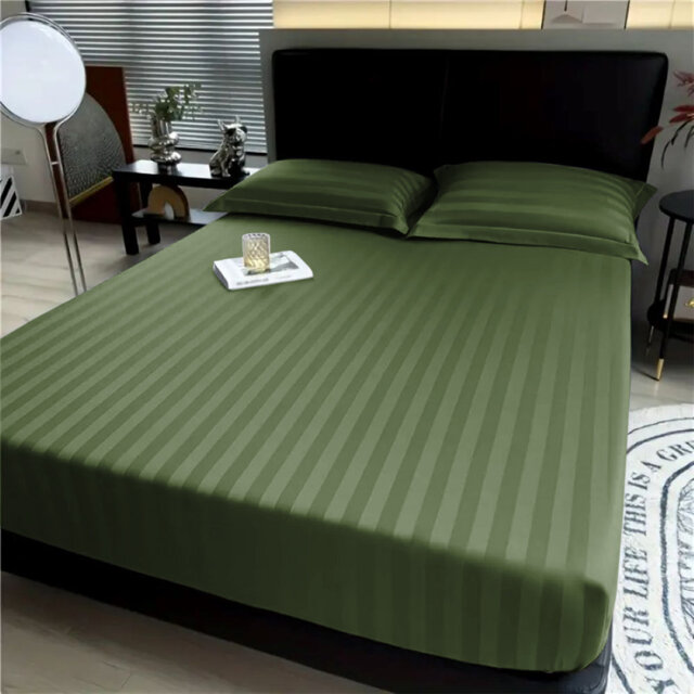 Aspire Homeware Luxury 40cm Deep Striped Fitted Sheet for Hotel Style Bedroom Comfort