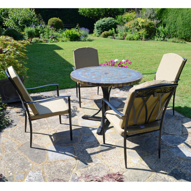 Monterey Mosaic Dining Table with 4 ASCOT DELUXE Chairs Garden Set