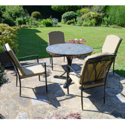 Monterey Mosaic Dining Table with 4 ASCOT DELUXE Chairs Garden Set