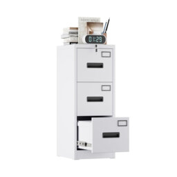 3 Drawers Metal Lockable File Cabinet for A4 Size, Anti-tipping Cabinets with Cue Card Slot for Home Office, White