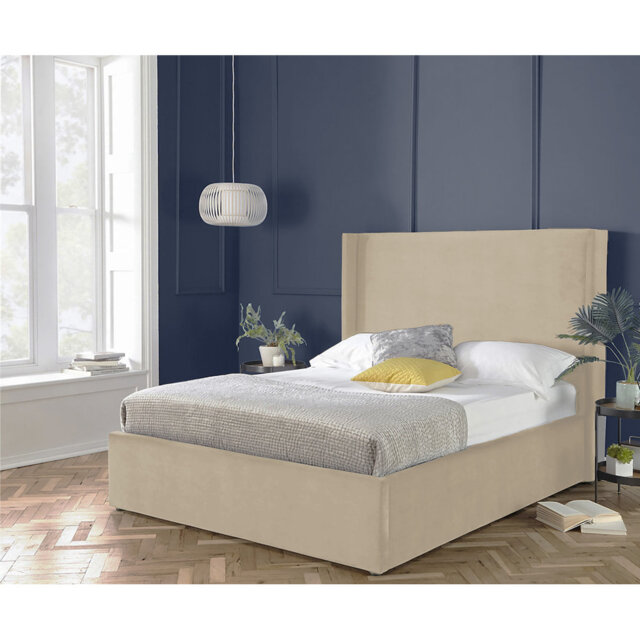 Plain Wing Kailua Upholstered Bed Frame - Plush Velvet Wingback with Sprung Slats