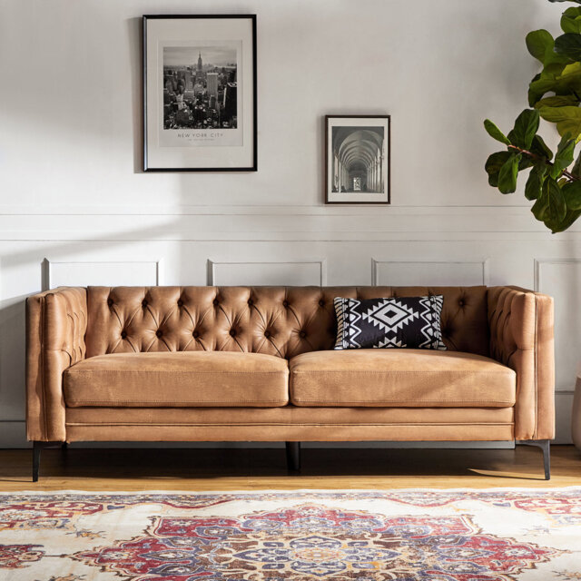 Wales Mid-Century Modern 213cm Sofa with Tufted Back