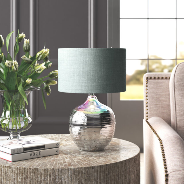 Allyce 47cm Luxury Table Lamp with Glass Base, Bedside Buffet Lamp With Silver Finish