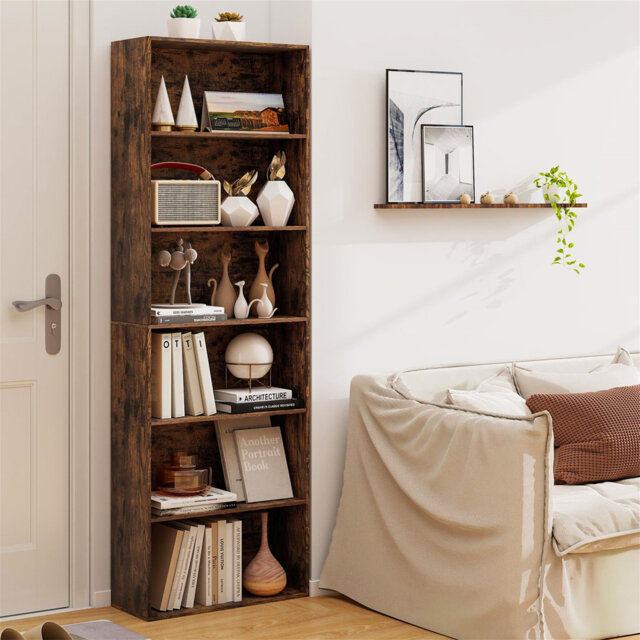 Tall Bookcase, Floor Standing Book Storage Organizer With  Anti-Tipping Kits, Modern Display Rack Bookshelf For Living Room Bedroom Study Office
