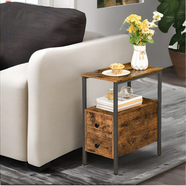 Barmedan Side Table With Drawers, Side Table Living Room, Narrow Bedside Table, Slim Bedside Table