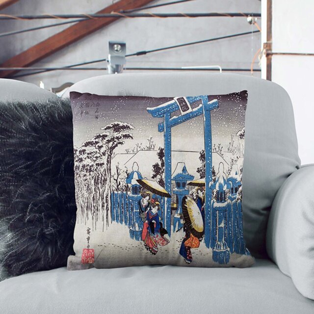 Gion Shrine in Snow by Utagawa Hiroshige Cushion with Filling