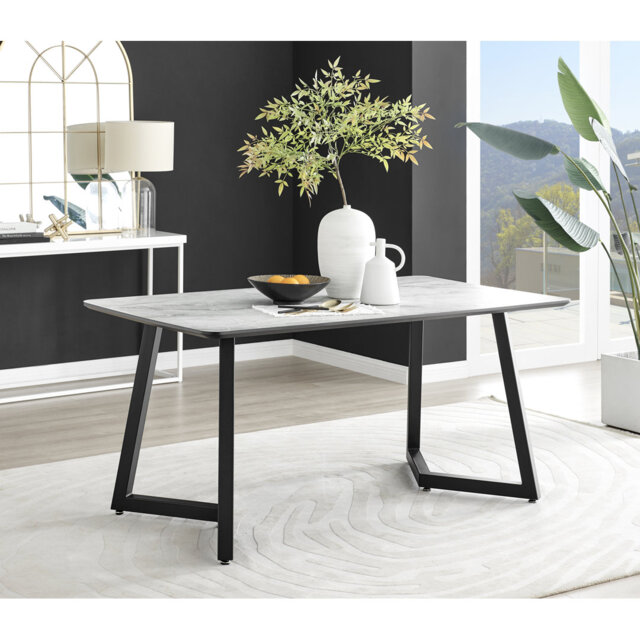 Sleek Industrial Design White & Grey Marble Effect Melamine Dining Table