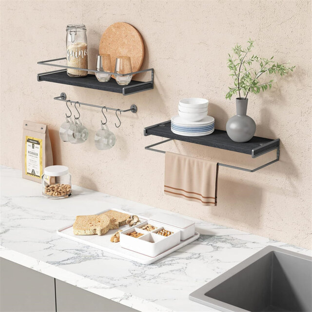Wall Mounted Floating Shelves Set Of 2, Hanging Wall Shelves, Solid Wood Shelves