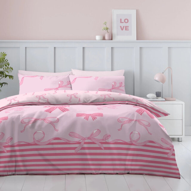 Bows Duvet Cover Set with Pillowcases - Soft Touch Polycotton Bedding - Single Double King Machine Washable