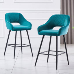 Sunni 67cm Velvet Upholstered Arm Bar Stool with Footrest