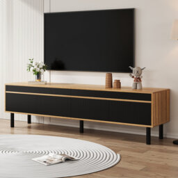 Tv Cabinet, Tv Table, Tv Panel, Low Cabinet With Four Doors. Fine Texture. Black, 170 L X 38w X 47 H (cm)