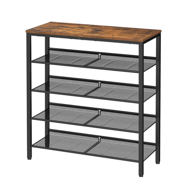 5-Layer Shoe Rack, High Shoe Storage With 4 Mesh Shelves And Large Top For Bags, Space Saving
