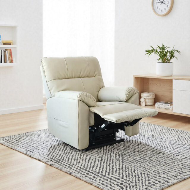 Electric Rise & Recline Chair with Heat & Massage, Full Grain Aniline Leather, Ideal for Lounging