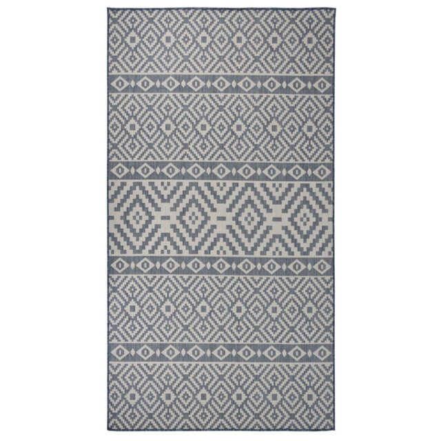 Gracie Oaks Outdoor Flatweave Rug Blue Stripes
