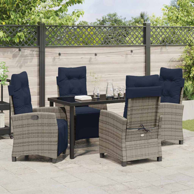 Garden Dining Set With Cushion Grey Poly Rattan Outdoor Furniture Patio