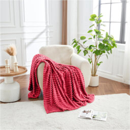 Ribbed Fleece Throw Blanket Soft Warm Cosy Lightweight Decorative Blanket for Sofa Couch Bed Living Room Bedroom Snuggle Comfort