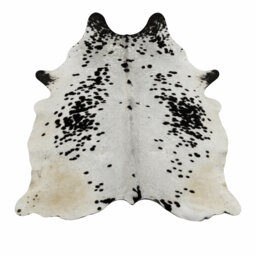 Genuine Cowhide Rug With Attractive Black Dots On White – Soft Leather Area Rug For Home Décor, Living Room, Or Office