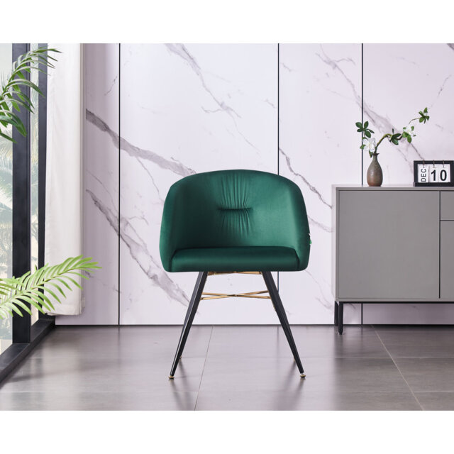Goddard Modern Velvet Dining Chair - Ergonomic Upholstered Curved Back with Strong Metal Legs - button back Armchair for Living Room Dining Room - Sin