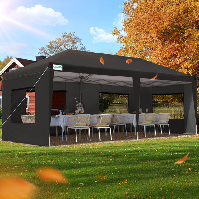 Quictent 3x6m (10x20ft) Pop Up Canopy Gazebo with Mesh Window Sidewalls, Adjustable Height Event Shelter, Portable Tent for Garden Party, Camping, Gre
