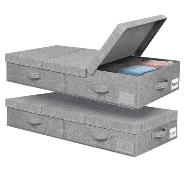 Under -bed chest with lid, under -bed storage box 15cm high, under -bed storage with handles and label pockets (80.5 x 41 x 15cm, 2 pieces)