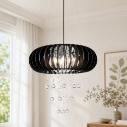 6 - Light Wood Caged Crystal Dimmable Chandelier