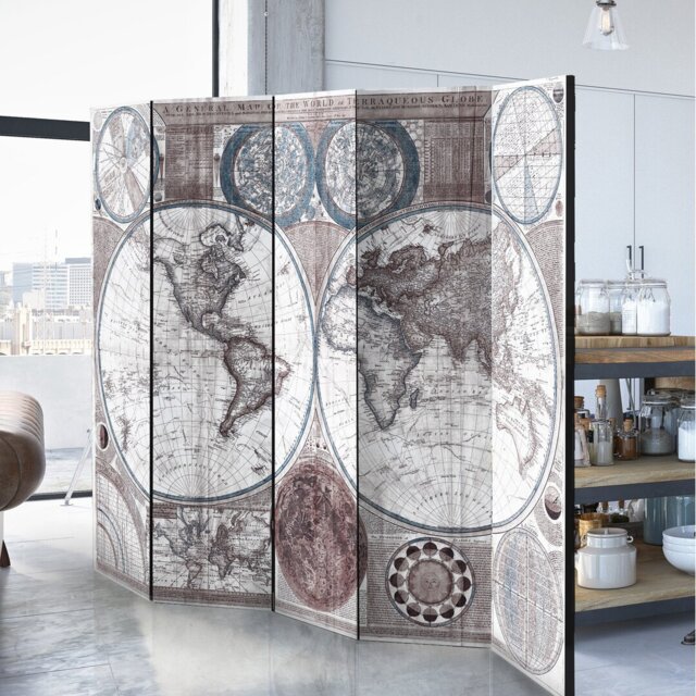 225cm W x 172cm H 5 - Panel Solid Wood Folding Room Divider