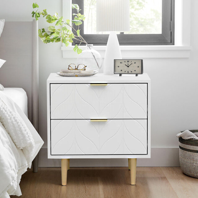 Kham Classic 2-Drawer Wood Nightstand, Bronze Trim, 53x50x40cm
