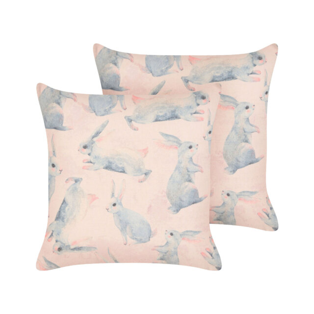 Set of 2 Cotton Kids Cushions Rabbit Motif 45 x 45 cm Pink Belwood