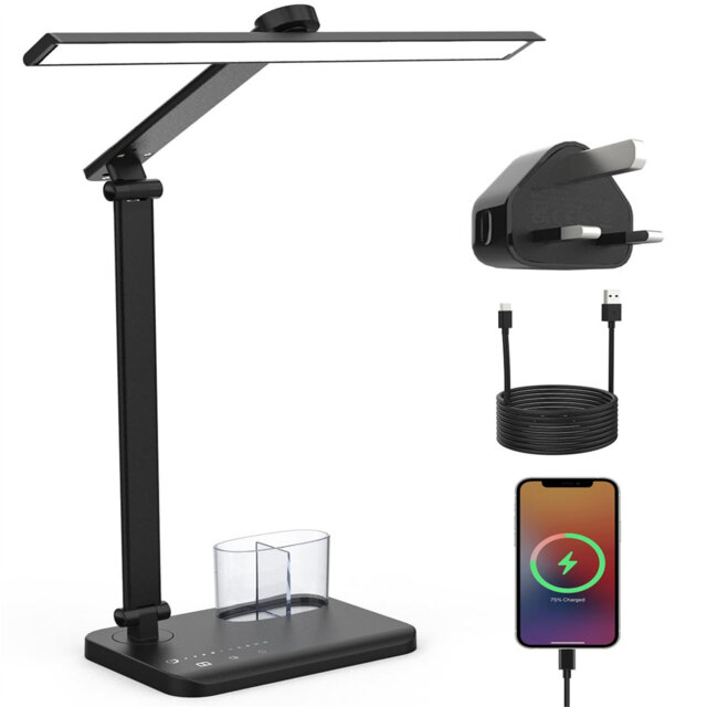 Eye Protection Desk Lamp, Dimmable Reading Light With USB Charging Port, 5 Brightness Levels 5 Color Modes, Touch Control Desk Lamp